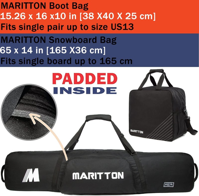 MARITTON Padded Snowboard and Boot Bag Combo,Store Transport Snowboard Up to 165 cm and Boots Up to Size 13,Two-Piece Snowboard Travel Bags. - Image 2