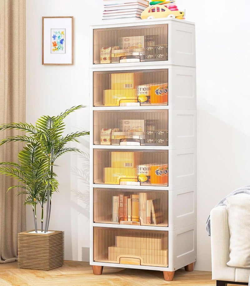 Mevigo 6-Door Plastic Wardrobe for Kids| Almirah and Wardrobe for Baby Clothes| Modular Storage Cabinet with Wheels|Kids Multi-Purpose Collapsible Wardrobe for Shoes/Books -Crysrtal-Kd-6 - Image 1