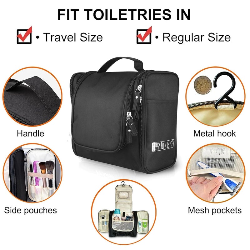 STESHWK Toiletry Bag for Women Makeup Pouch Waterproof Shower Wash Bag Cosmetic Organizer Case Travel Kit Pack with Hanging Hook Travel Essentials Pouch Black - Image 4