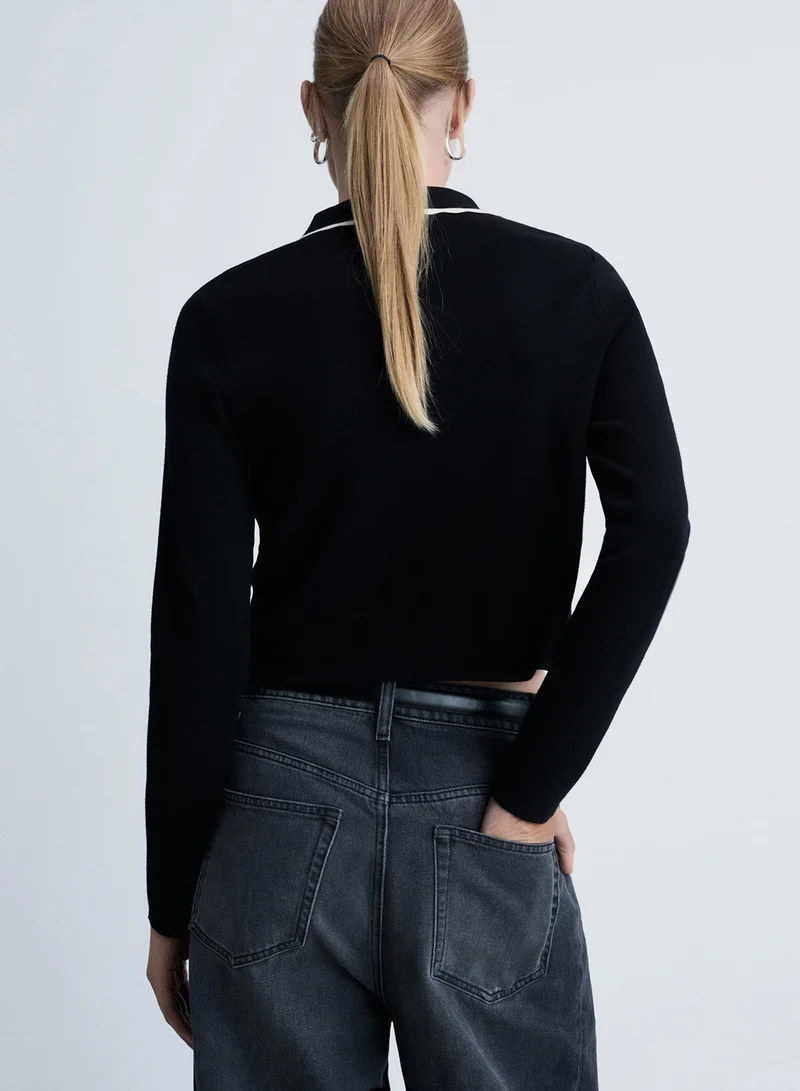 مانجو Contrast-Trim Cardigan With Jewel Buttons