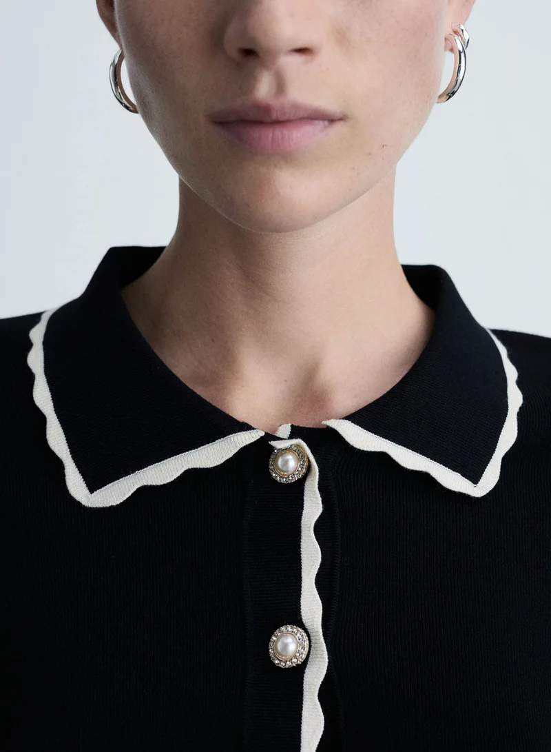 مانجو Contrast-Trim Cardigan With Jewel Buttons
