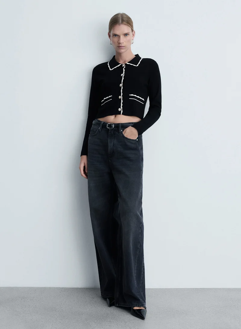 مانجو Contrast-Trim Cardigan With Jewel Buttons