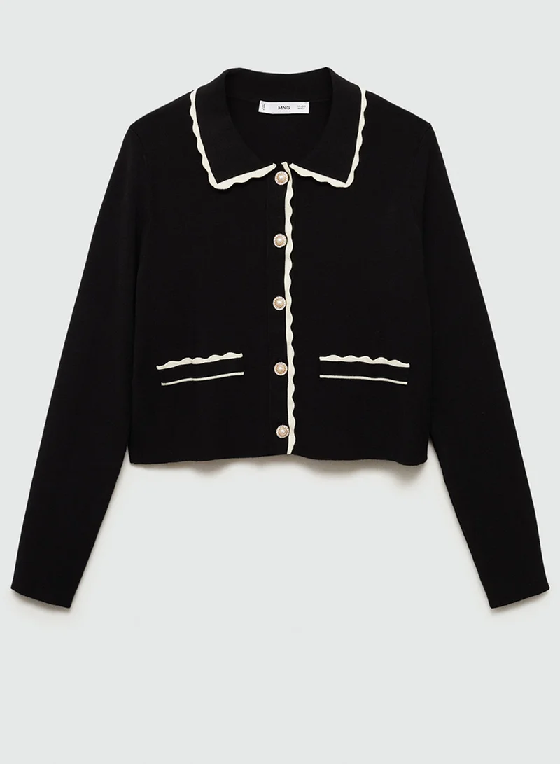 مانجو Contrast-Trim Cardigan With Jewel Buttons