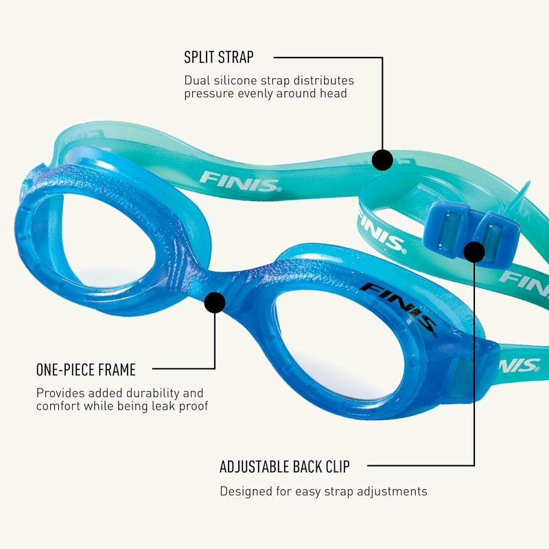 FINIS H2 Performance Swim Goggles for Kids - UV Protection, Anti-Fog, Leak-Proof, Soft Silicone, Ages 3-6, Blue/Clear - Image 4