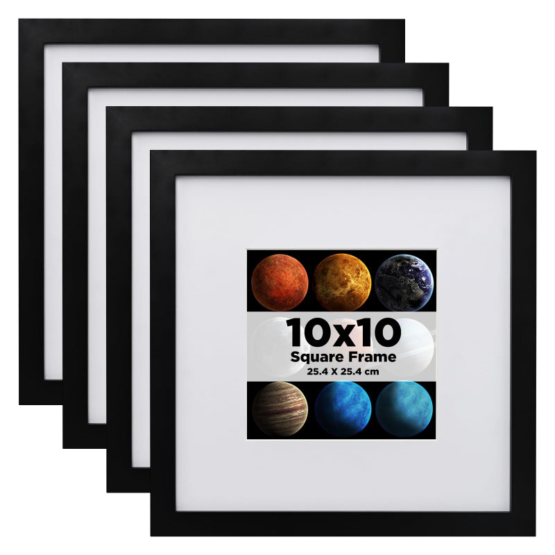 إطار صور EGOFINE 10x10 أسود مجموعة من 4 مصنوعة من الخشب الصلب مع زجاج أكريليك للصور 6x6 مع إطار أو 10x10 بدون إطار للعرض على الطاولة والتعليق على الحائط