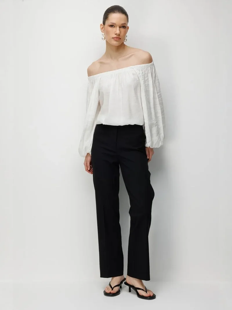 MixRay Ivory Natural MIXRAY Off Shoulder Textured Blouse for Women | Best Price UAE