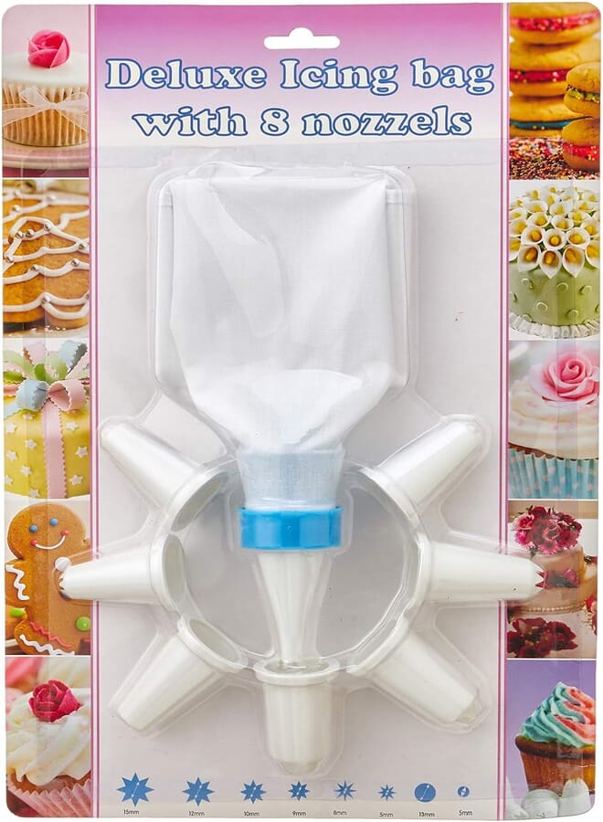 Tip Top Deluxe Icing Bag with 8 Decorating Tips White and Blue
