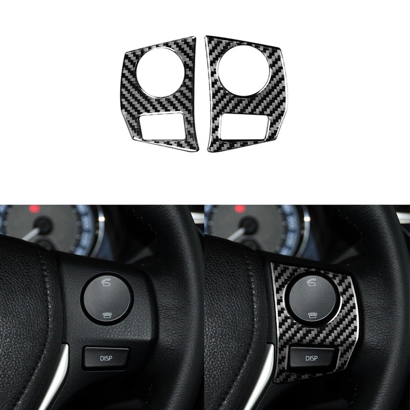 PJFUS Real Premium Carbon Fiber Car Dashboard Control Button Panel Frame Soft Sticker Compatible with Toyota Corolla 2014 2015 2016 2017 2018 Auto Interior Accessories Black 2pcs - Image 3
