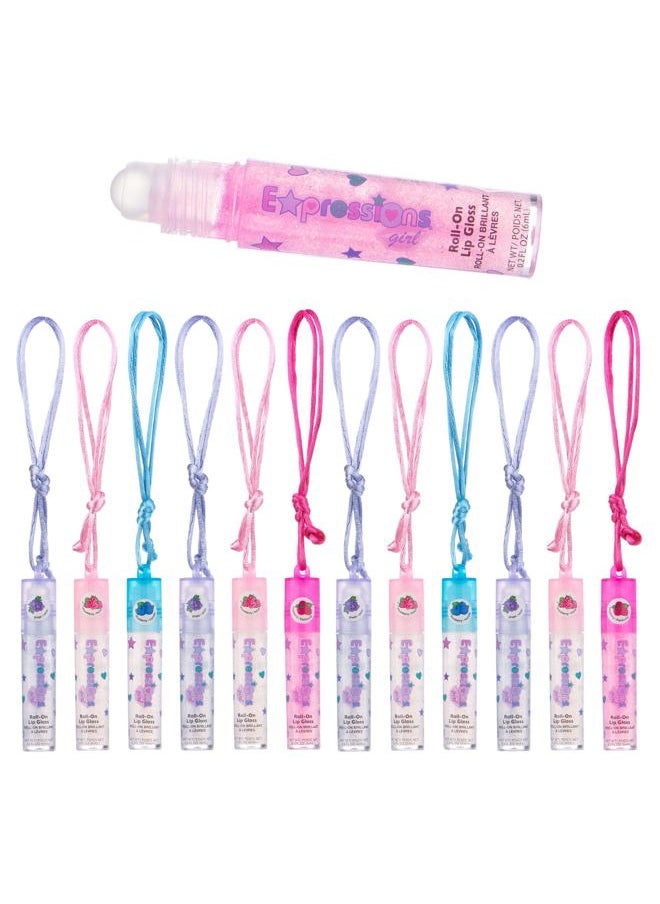 Expressions 12pc Lip Gloss Necklace, Fruit Flavored Lip Gloss Set, Lip Gloss Value Pack, Teen Girls Party Favors, Non Toxic Lip Gloss Necklaces For Girls  - Image 1