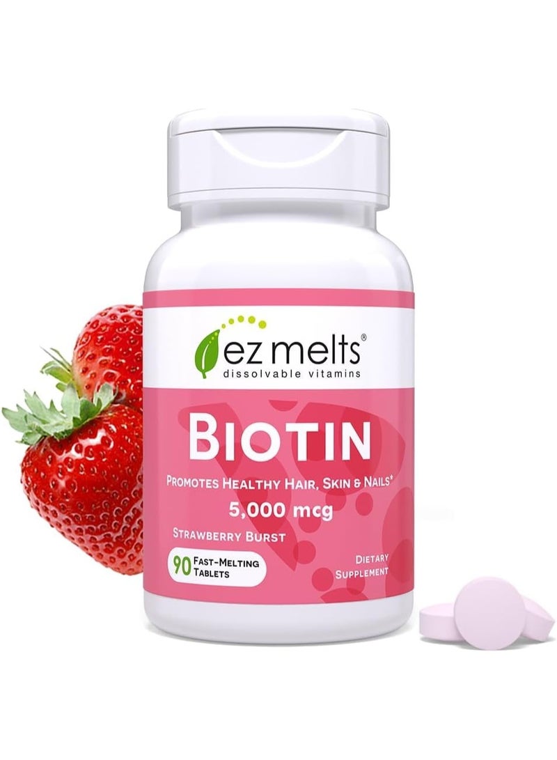 EZ Melts Dissolvable Biotin 5,000 mcg, Hair, Skin & Nail Support, Sugar-Free, 3-Month Supply - Image 2