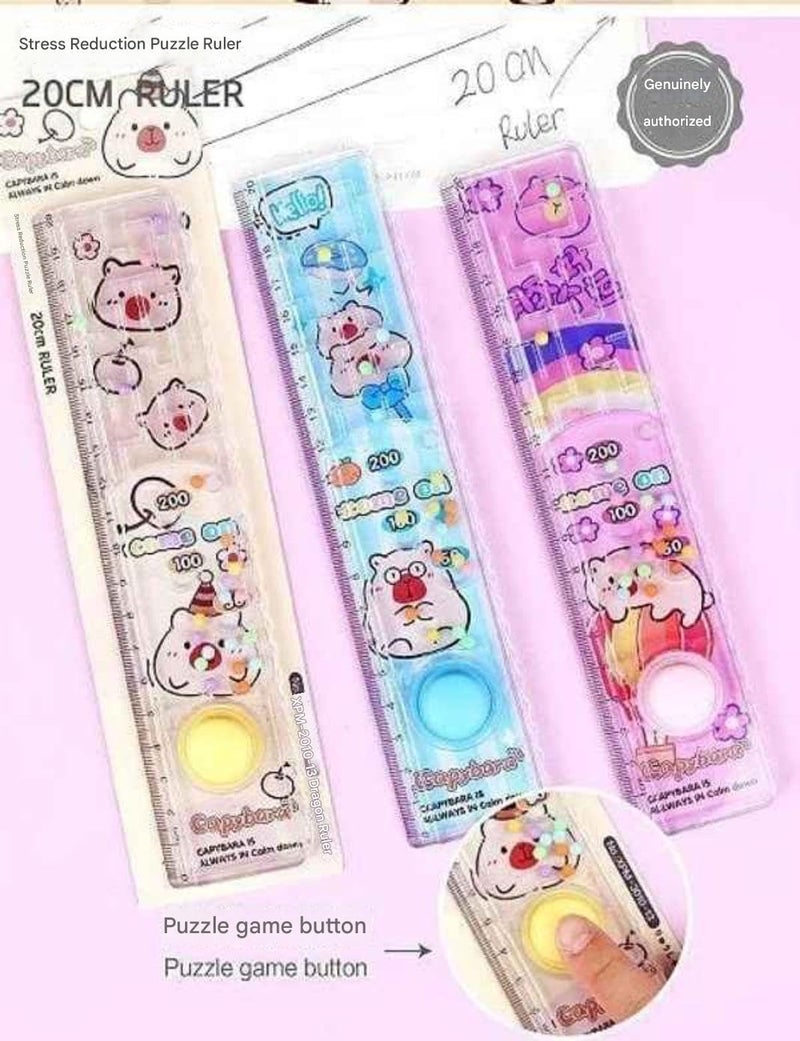 SHAKTISM Scale Ruler Set with Water Ball Game & Puzzle, 20 cm, Kids Stationery Gift Random Colour 2 Pieces (CapyBara) - Image 4