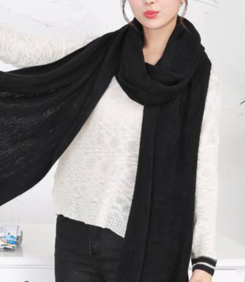 Wander Agio Women's Warm Long Shawl Winter Warm Large Scarf Pure Color Black - Image 2