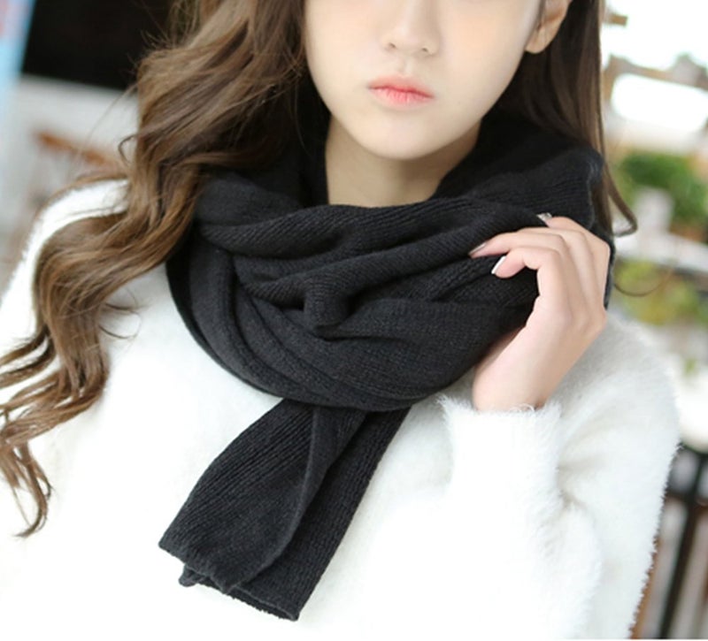 Wander Agio Women's Warm Long Shawl Winter Warm Large Scarf Pure Color Black - Image 3
