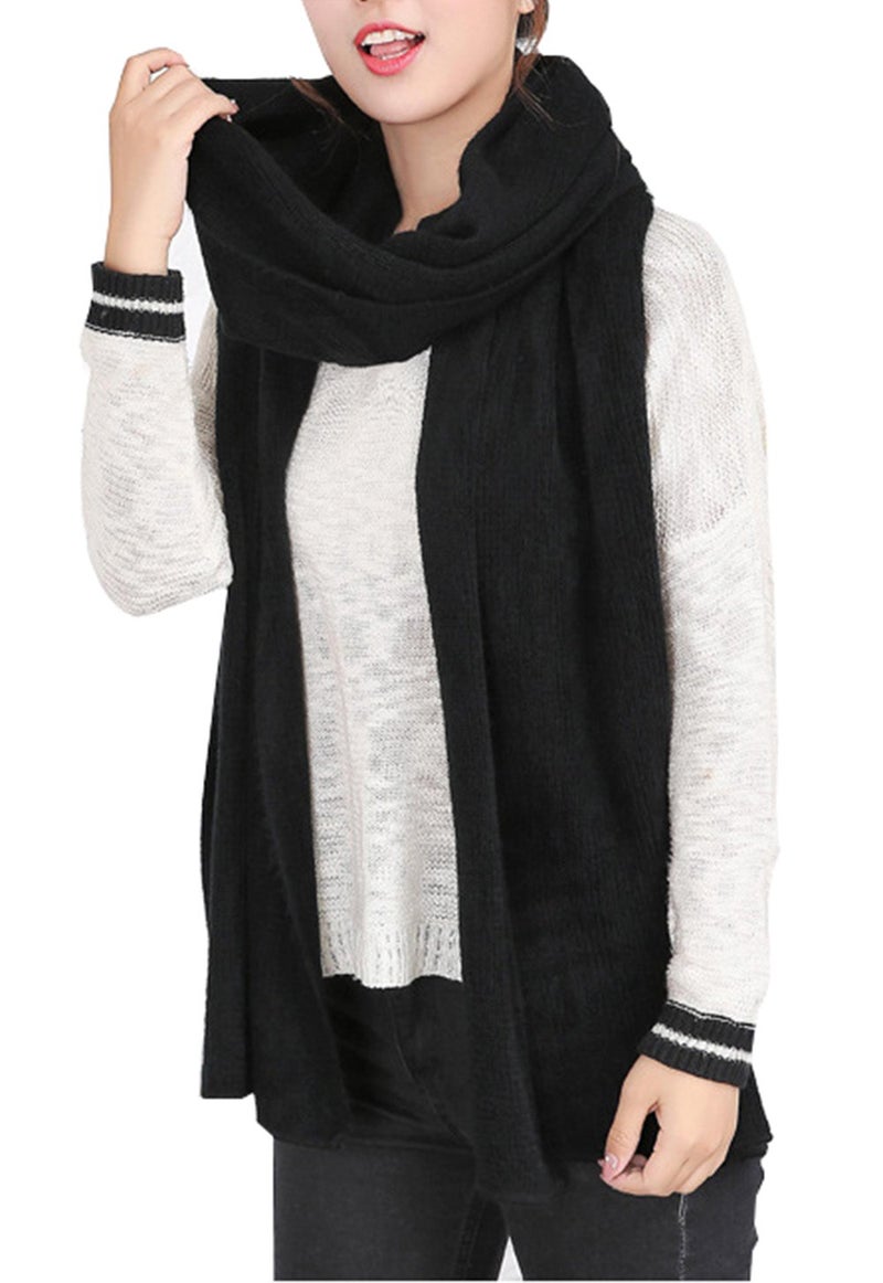 Wander Agio Women's Warm Long Shawl Winter Warm Large Scarf Pure Color Black - Image 1