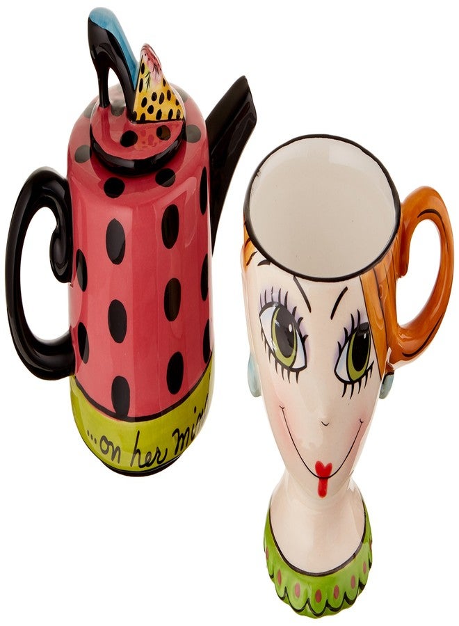 Appletree Design Shoes On Her Mind Tea for One Set, Teapot Rests on Top of Tea Cup, 8-Inch - Image 1