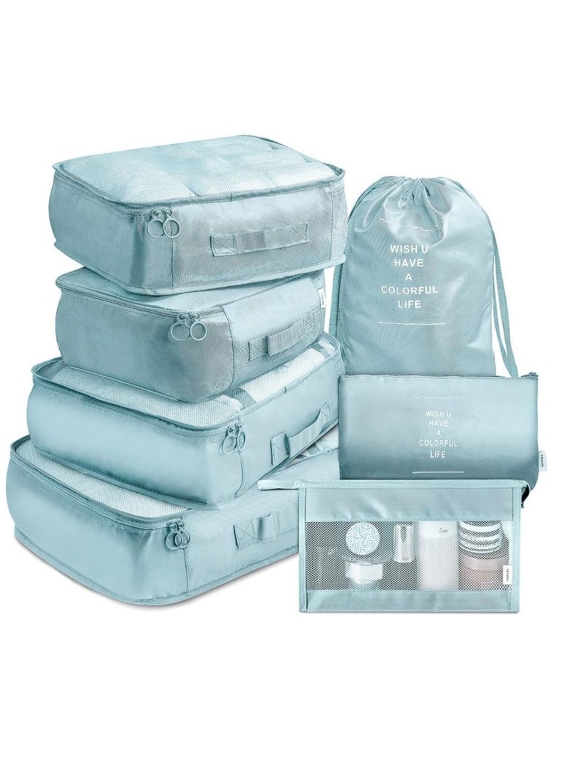 Packing Cube 7-Piece Travel Luggage Packing Organizer Set for Luggage Organizers, Storage Bags, Compression Bags, Zippered Amenity Bags (Light Blue), One Size  - Image 1