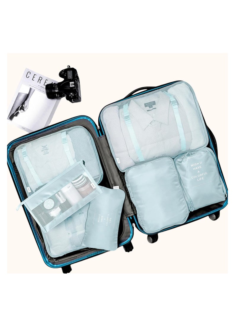 Packing Cube 7-Piece Travel Luggage Packing Organizer Set for Luggage Organizers, Storage Bags, Compression Bags, Zippered Amenity Bags (Light Blue), One Size  - Image 2