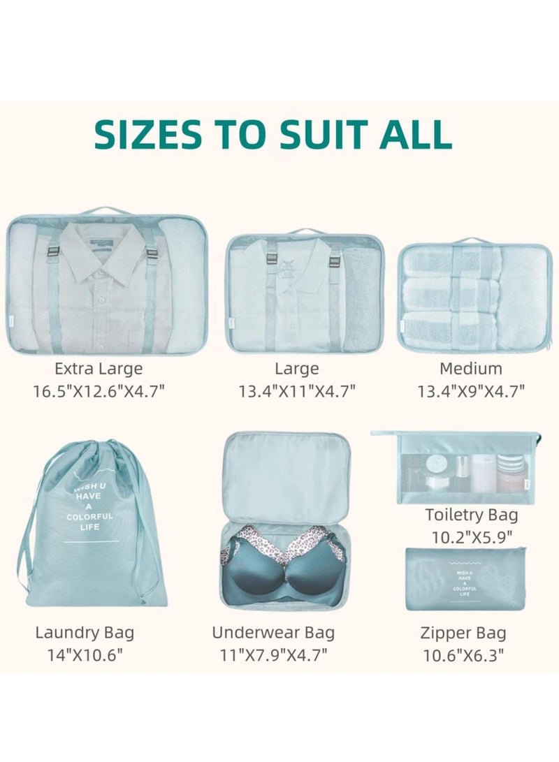 Packing Cube 7-Piece Travel Luggage Packing Organizer Set for Luggage Organizers, Storage Bags, Compression Bags, Zippered Amenity Bags (Light Blue), One Size  - Image 3