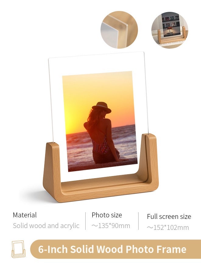 6-Inch Acrylic & Wood Photo Frame | Clear U-Shaped Stand for Desk, Table or Office Decor  - Image 1