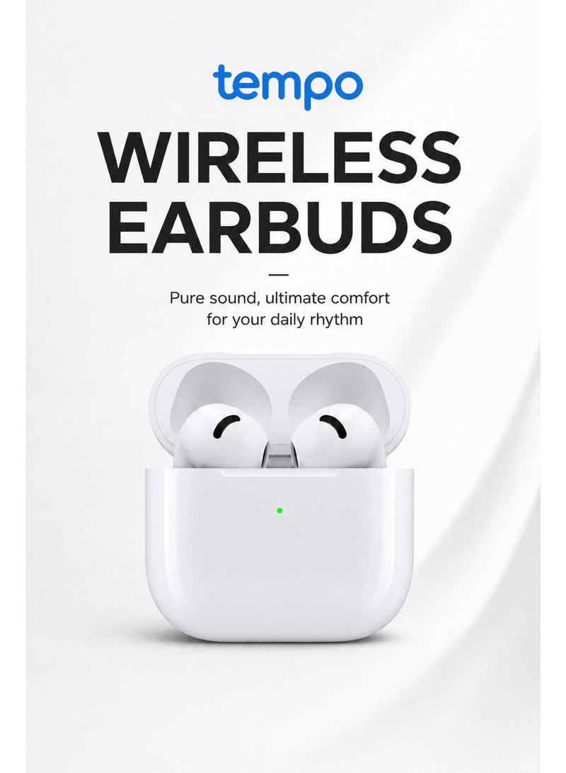 TEMPO Universal Wireless Bluetooth Earbuds, Portable In Ear Bluetooth Headphones, Powerful ANC Noise Cancelling Earphones, Transparency & Adaptive Audio Mode, 3D Immersive Spatial Surround Sound, USB-C Fast Wireless Charging Case, IP54 Waterproof Sports Ear Buds for Travel Commute Office Gym Gaming School Daily Outdoor All Devices Compatible White - Image 1