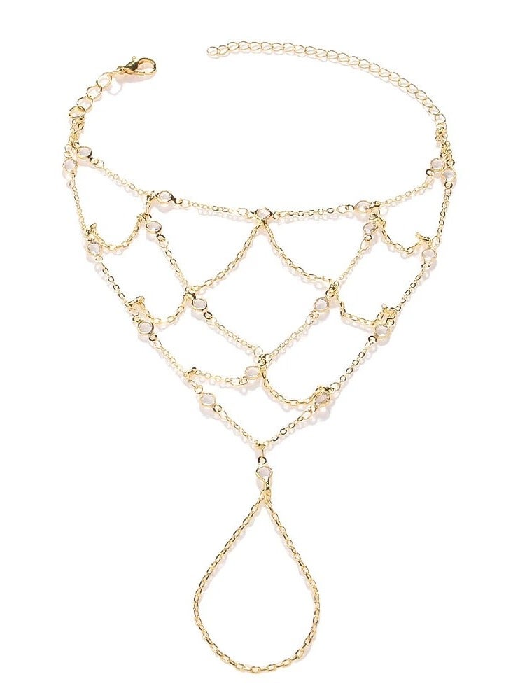 Mesh Finger-to-Wrist Bracelet for Women | Diamond-Accented Hand Chain Jewelry - Image 3