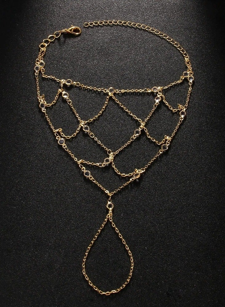 Mesh Finger-to-Wrist Bracelet for Women | Diamond-Accented Hand Chain Jewelry - Image 4