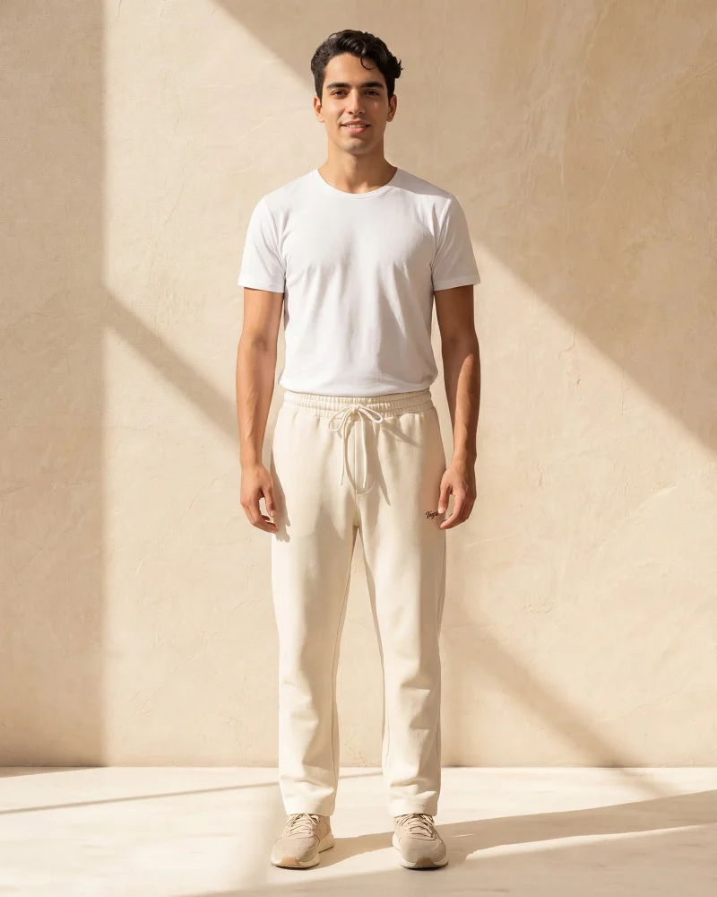 Redtag Men Ivory Interlock Track Pants