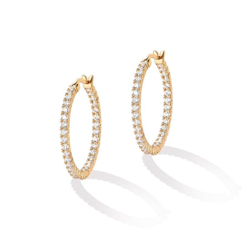 PAVOI 14K Gold Plated 925 Sterling Silver Post Cubic Zirconia Hoop Earrings | Yellow Gold Hoops | 30mm - Image 3