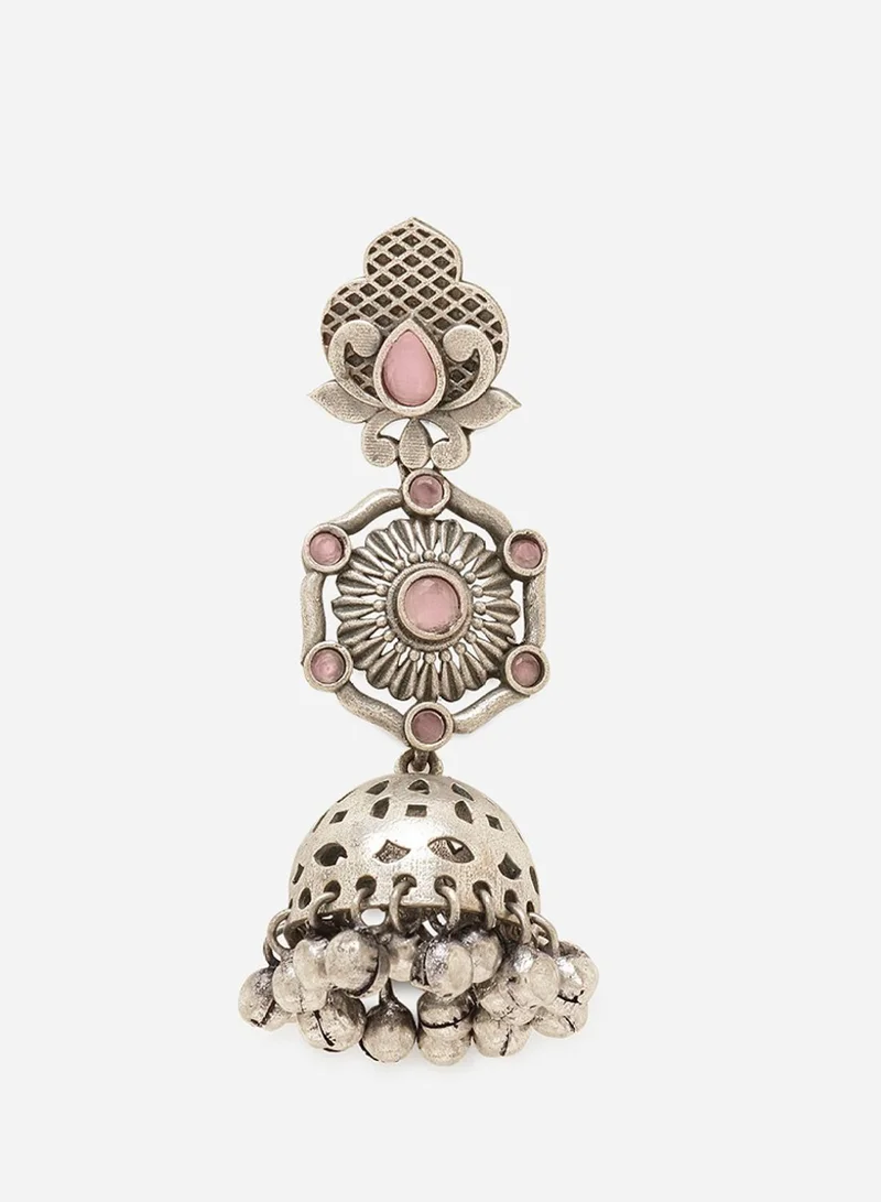 Priyaasi Plated Oxidised Stone Studded Dome Shaped Jhumkas