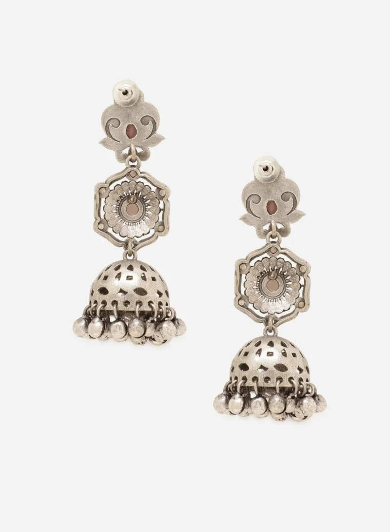 Priyaasi Plated Oxidised Stone Studded Dome Shaped Jhumkas