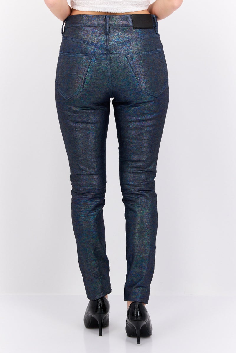 Purple Women Slim Fit Metallic Non Stretchable Jeans, Raw Indigo - Image 3