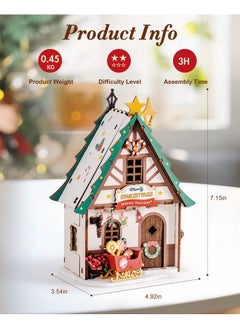 Rolife Miniature House Kit, Diy Miniature Wooden Dollhouse Kit For Adults To Build, Collectible 3D Wooden Puzzle Building Home Decor, Christmas Birthday Gift For Kids Teens-Twinkling Christmas House  - Image 5