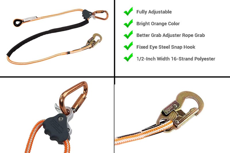 حبل تحديد المواقع ProClimb Arborist من Pelican Rope - حبل بوليستر بطول 1/2 × 10 قدم مع خطاف فولاذي - قابل للتعديل عالي الوضوح ومعتمد من ANSI/OSHA لتحديد مواقع العمل وتسلق الأشجار - Image 5
