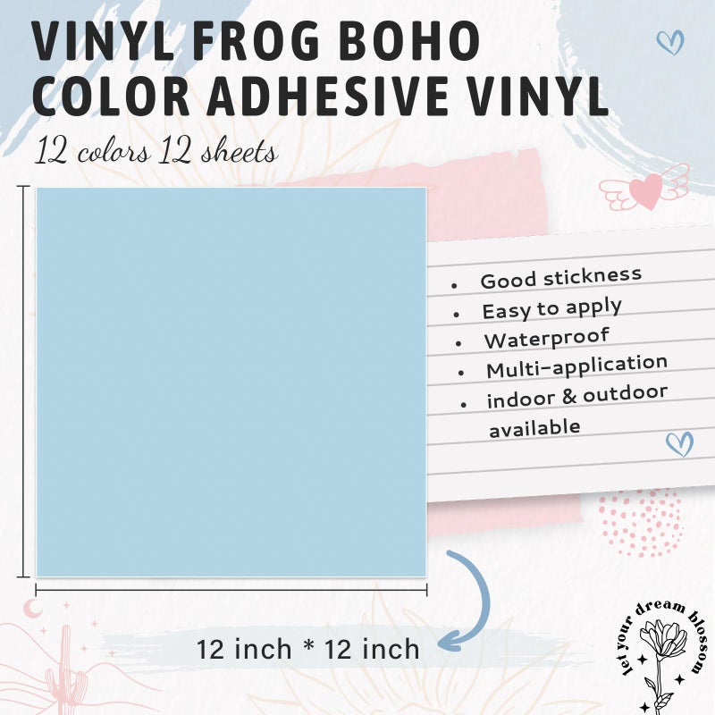 VINYL FROG Pastel Adhesive Vinyl Bundle - 12 Sheets 12"x12" Matte Boho Craft Vinyl 12 Assorted Colors Vinyl Packs for Most Kinds of Cutting Machines, Car Decal, Decor Sticker - Image 2