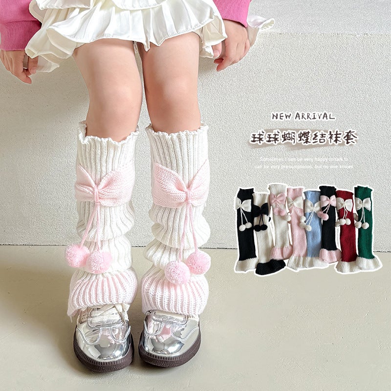 Girls' Socks Bow Pile Stocking Lolita Cute Knitted Wool Warm Girl Baby'S Leg Socks - Image 2