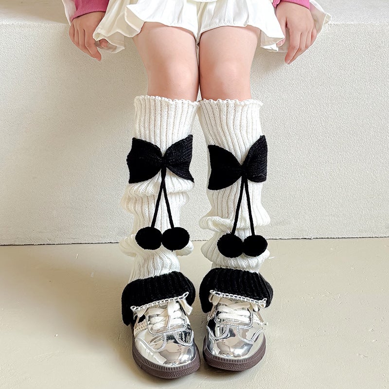 Girls' Socks Bow Pile Stocking Lolita Cute Knitted Wool Warm Girl Baby'S Leg Socks - Image 1