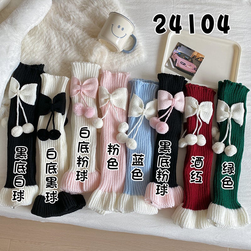 Girls' Socks Bow Pile Stocking Lolita Cute Knitted Wool Warm Girl Baby'S Leg Socks - Image 3