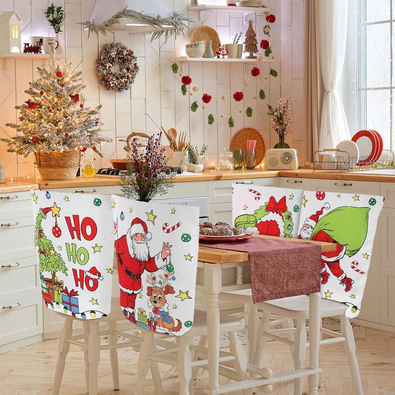 FuWeave 6 Pcs Christmas Chair Covers Santa Claus Chair Back Covers Lime Green Red Chair Protector Slipcovers Washable Winter Dining Room Seat Covers for Home Hotel Kitchen Decorations - Image 5