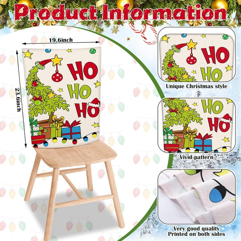 FuWeave 6 Pcs Christmas Chair Covers Santa Claus Chair Back Covers Lime Green Red Chair Protector Slipcovers Washable Winter Dining Room Seat Covers for Home Hotel Kitchen Decorations - Image 3