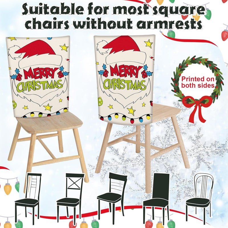 FuWeave 6 Pcs Christmas Chair Covers Santa Claus Chair Back Covers Lime Green Red Chair Protector Slipcovers Washable Winter Dining Room Seat Covers for Home Hotel Kitchen Decorations - Image 4