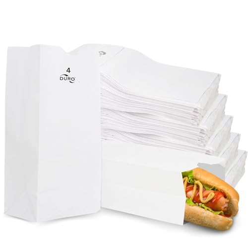 Duro 4# White Paper Lunch Bags 500 count, White Luminary Bags, Bulk Disposable SOS Paper Sacks for Snacks, Treats and Popcorn - 5.00 x3.12 x 9.75 Inches. - Image 1