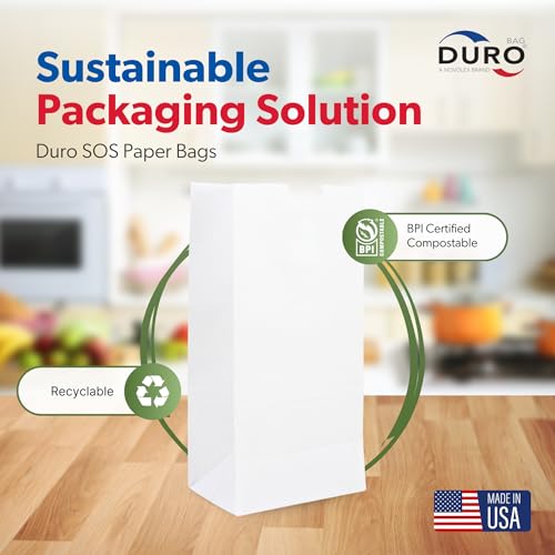 Duro 4# White Paper Lunch Bags 500 count, White Luminary Bags, Bulk Disposable SOS Paper Sacks for Snacks, Treats and Popcorn - 5.00 x3.12 x 9.75 Inches. - Image 4