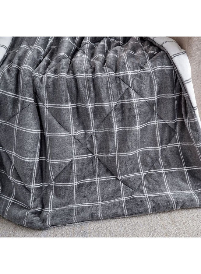 Mezoe Checkered Pattern Soft and Luxurious Velvet Throw Grey and White 1 x 153 x 127 cm MANTOLOK02 - Image 3