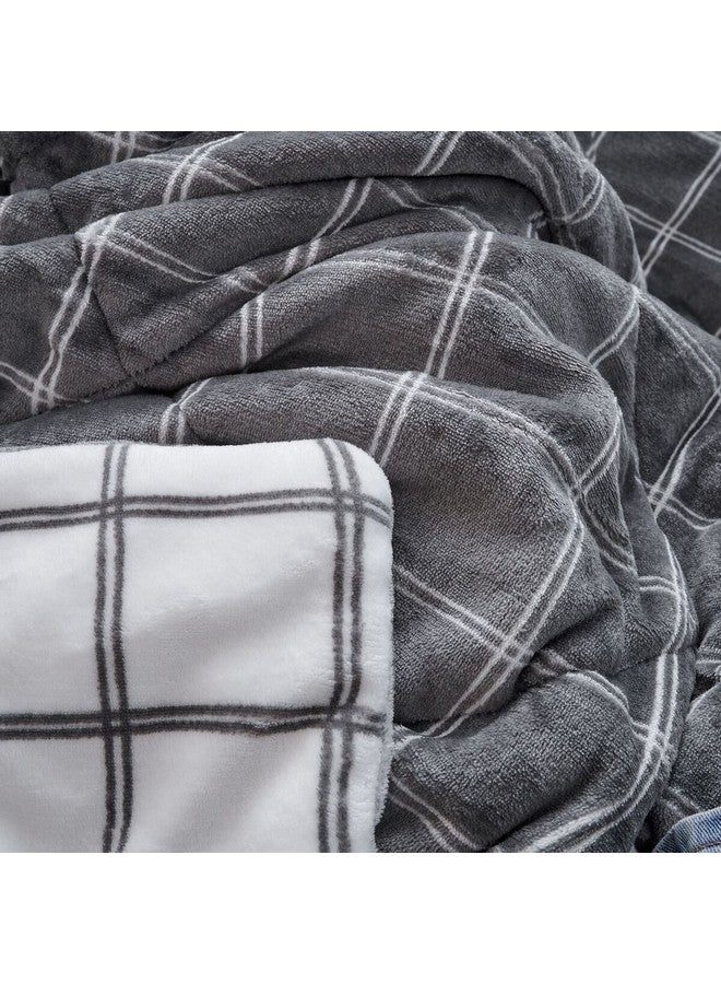 Mezoe Checkered Pattern Soft and Luxurious Velvet Throw Grey and White 1 x 153 x 127 cm MANTOLOK02 - Image 4