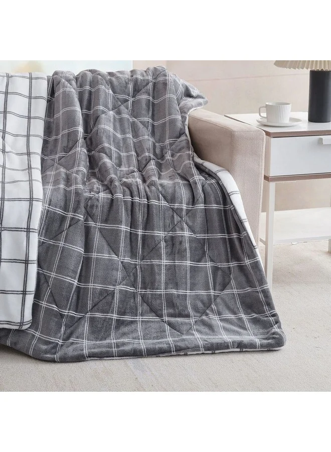 Mezoe Checkered Pattern Soft and Luxurious Velvet Throw Grey and White 1 x 153 x 127 cm MANTOLOK02