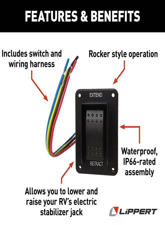 Lippert Components Lippert Replacement Power Stabilizer Extend/Retract Switch with Rocker Style Operation, IP66-Rated Waterproof Assembly (Installation Hardware Not Included) - 387874 - Image 2