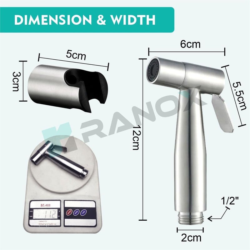 Ranox Health Faucet Set for Bathroom | High Pressure Jet Spray Gun | SS304 Stainless Steel Handheld Bidet Sprayer for Toilet | Leakproof Bidet Spray Gun | Bathroom Accessories (Classic) - Image 2