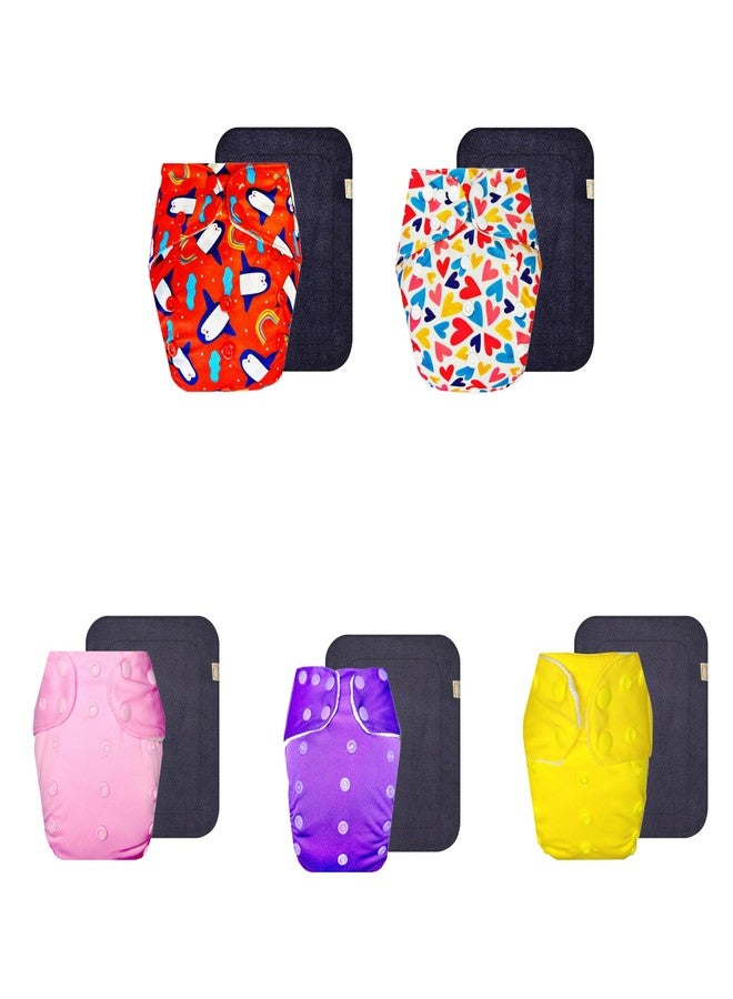 حفاضات قماشية فاخرة من دمبلدو مع حشوة رمادية (عبوة من 5) | شعور بالجفاف والراحة | وسادة ماصة من 6 طبقات | أزرار كبس قابلة للتعديل | مثالية لفصل الصيف الهندي | من 3 أشهر إلى 3 سنوات | مناسبة للجنسين - Image 1