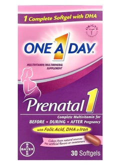 ONE A DAY Prenatal 1 with Folic Acid DHA & Iron Multivitamin/Multimineral Supplement 30 Softgels 