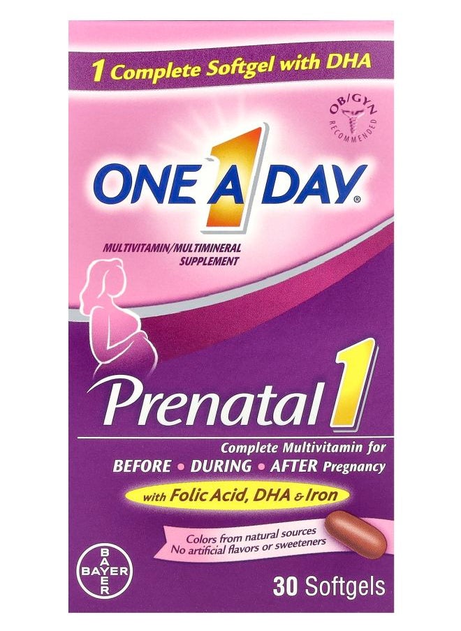 Prenatal 1 with Folic Acid DHA & Iron Multivitamin/Multimineral Supplement 30 Softgels